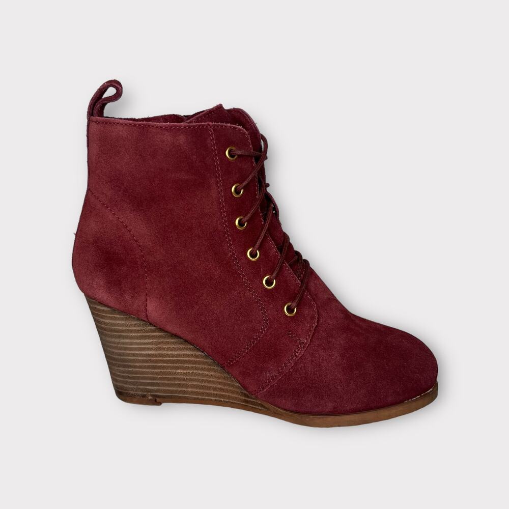 Diba Blake Burgundy Leather Lace Up Wedge Booties 7.5